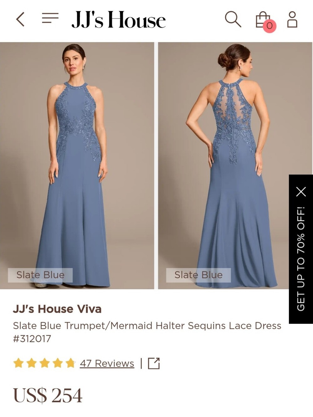 NWT Haulter Dusty Blue Gown